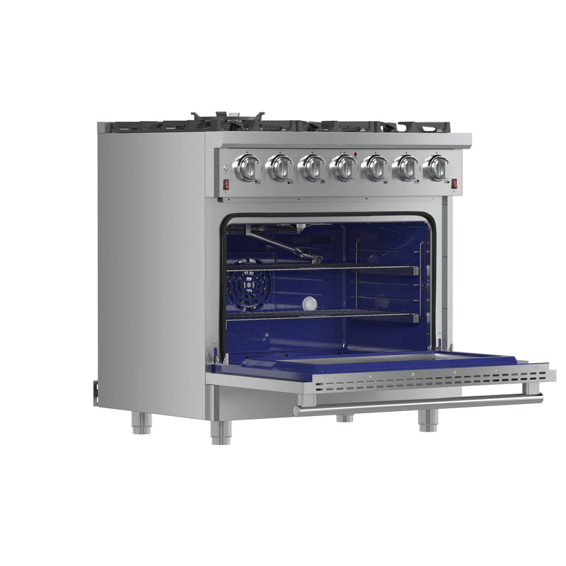 Forno Massimo 36" Freestanding Gas Range in Stainless Steel, 6 Burners, Convection Fan, FFSGS6239-36