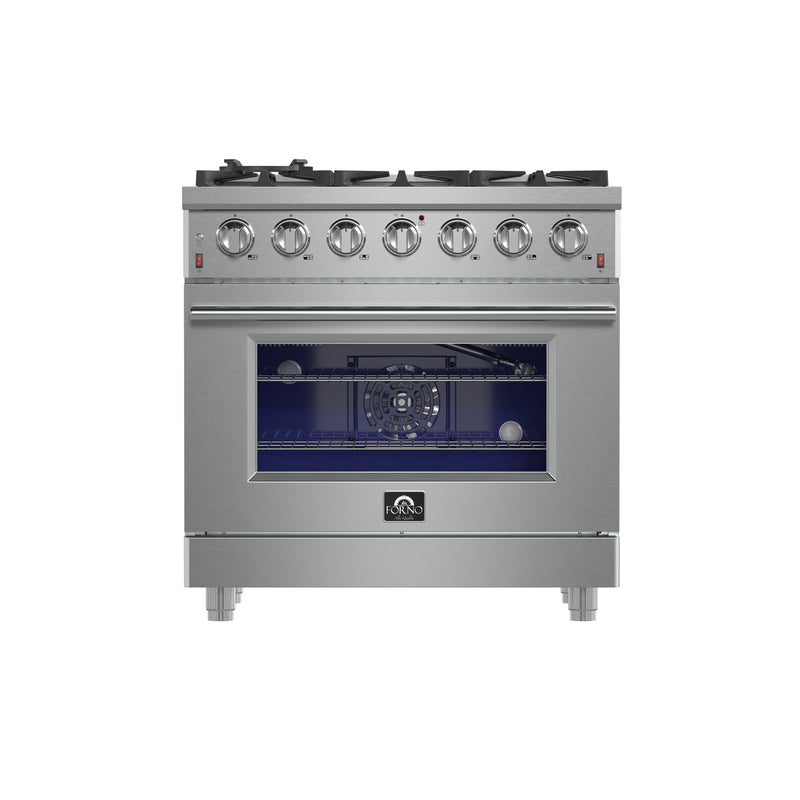 Forno Massimo 36" Freestanding Gas Range in Stainless Steel, 6 Burners, Convection Fan, FFSGS6239-36