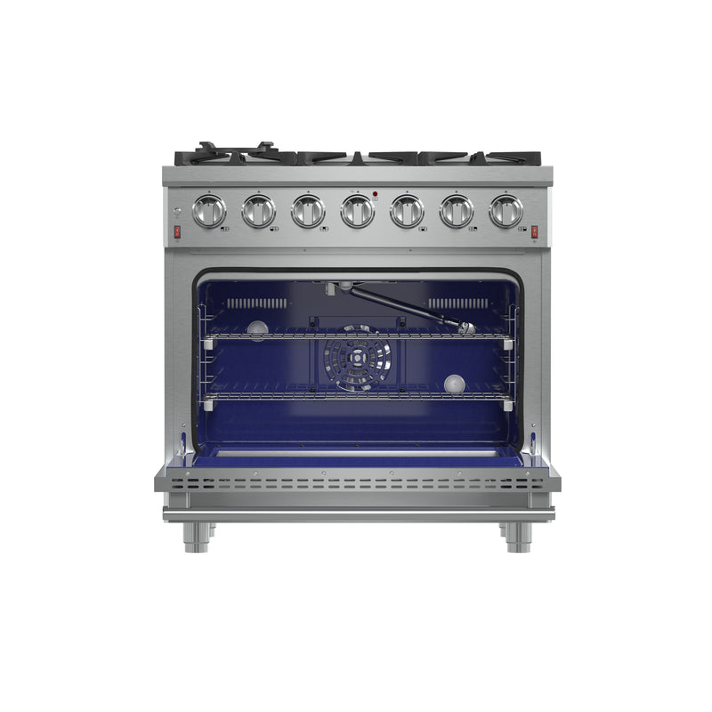 Forno Massimo 36" Freestanding Gas Range in Stainless Steel, 6 Burners, Convection Fan, FFSGS6239-36