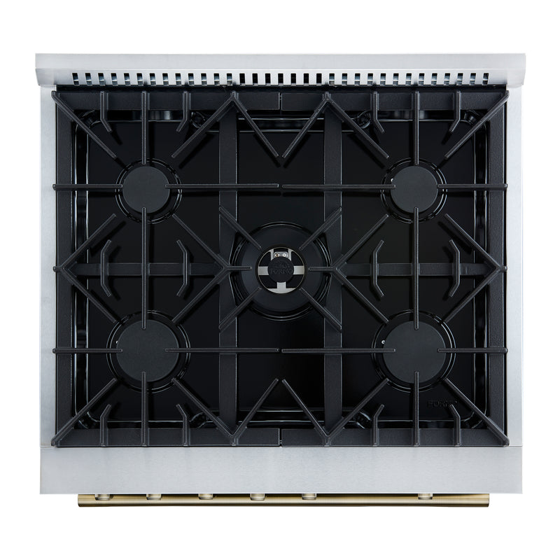 Forno Giovanni 30" Freestanding Gas Range in White, 5 Burners, Air Fry, with Antique Brass Handles, FFSGS6274-30WHT