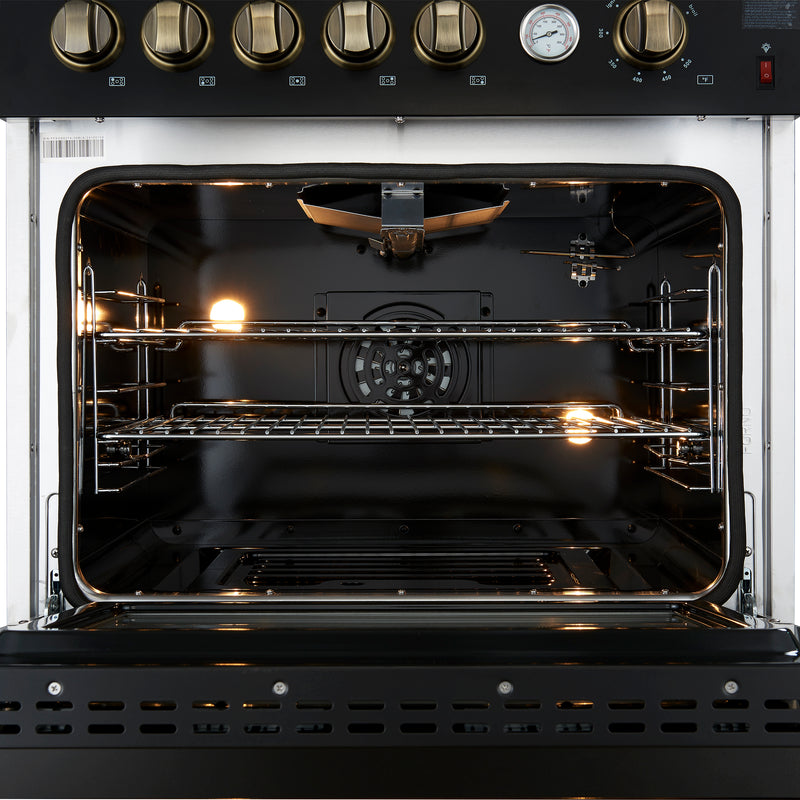 Forno Giovanni 30" Freestanding Gas Range in Black, Air Fry, 5 Burners, with Antique Brass Handles, FFSGS6274-30BLK