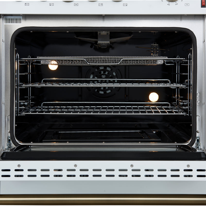 Forno Giovanni 30" Freestanding Gas Range in White, 5 Burners, Air Fry, with Antique Brass Handles, FFSGS6274-30WHT