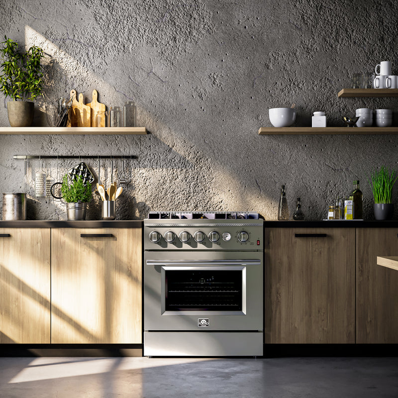 Forno Giovanni 30" Freestanding Gas Range in Stainless Steel, Air Fry, 5 Burners, FFSGS6274-30