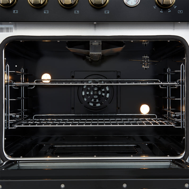 Forno Marco 30" Freestanding Gas Range in Black, 4 Burners, Convection Oven, with Antique Brass Handles, FFSGS6277-30BLK