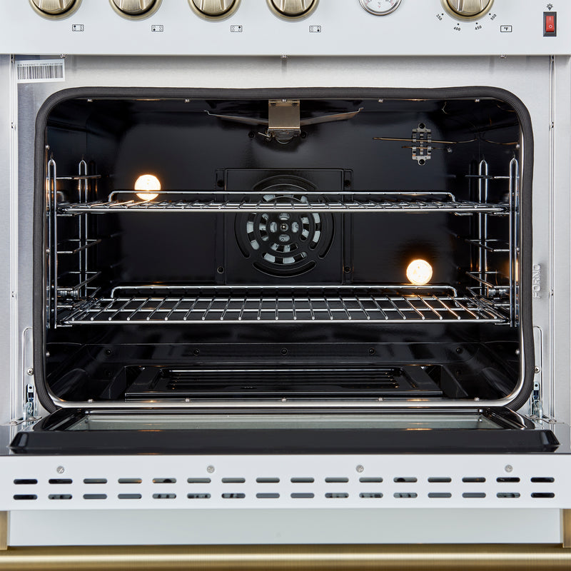 Forno Marco 30" Freestanding Gas Range in White, 4 Sealed Burners, True Convection, with Antique Brass Handles, FFSGS6277-30WHT