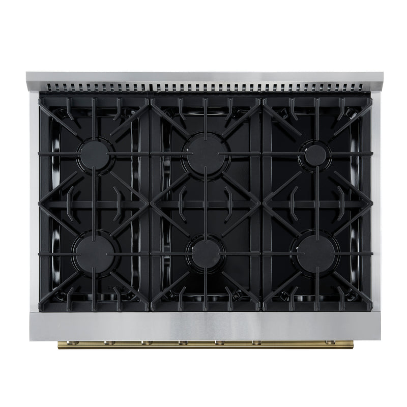 Forno Marco 36" Freestanding Gas Range in Black, 6 Burners, Convection Fan, with Antique Brass Handles,  FFSGS6277-36BLK