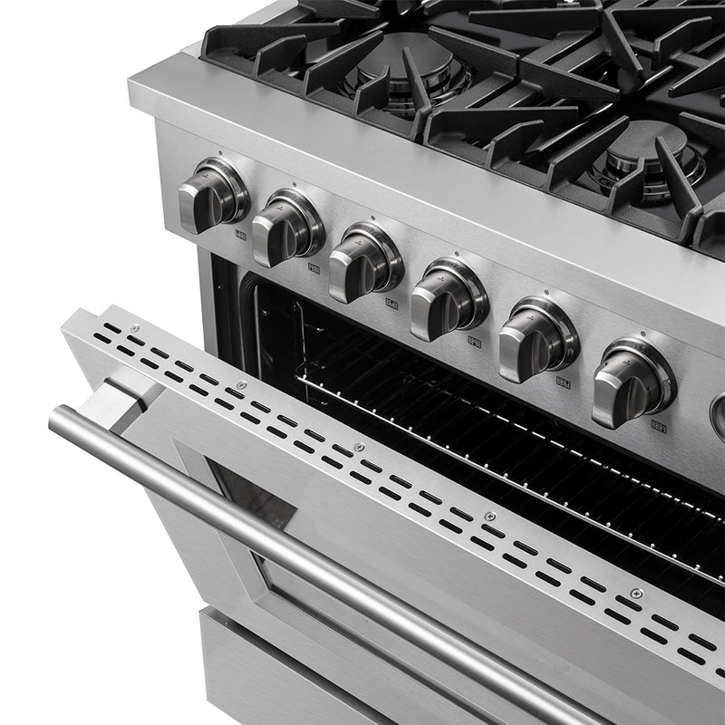Forno Marco 36" Freestanding Gas Range in Stainless Steel, 6 Burners, Convection Fan, FFSGS6277-36