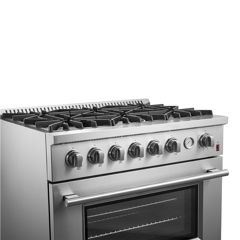 Forno Marco 36" Freestanding Gas Range in Stainless Steel, 6 Burners, Convection Fan, FFSGS6277-36