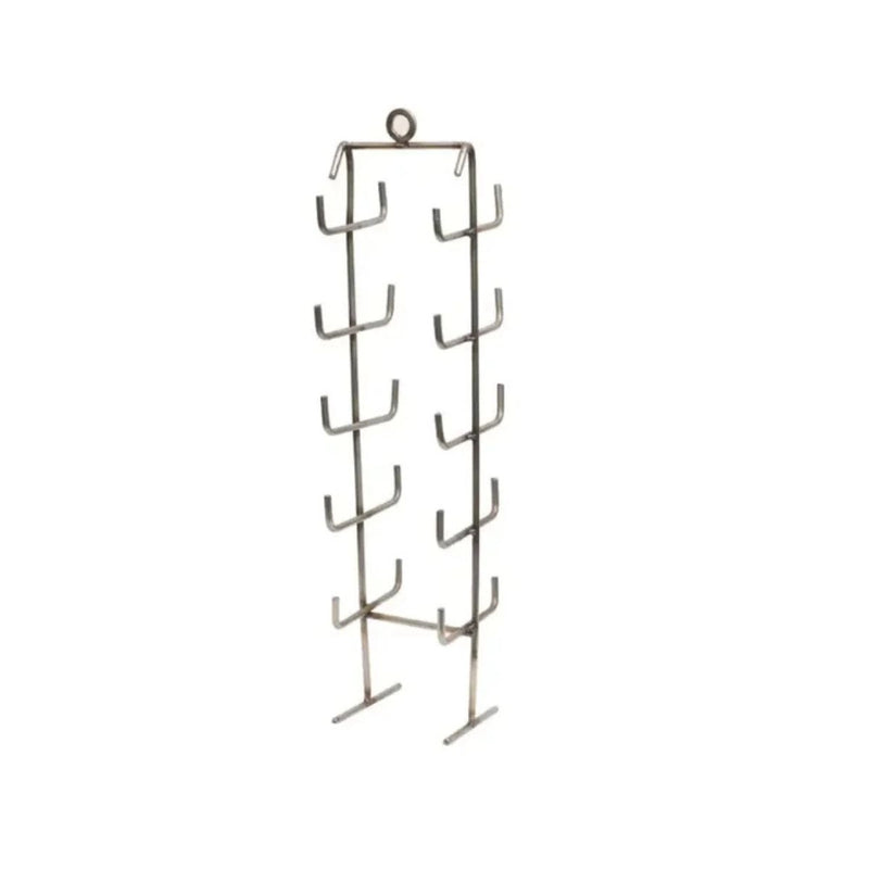 Grill Brothers Sausage Tower vertical stainless steel rack with integrated hooks for even cooking multiple sausages outdoors.