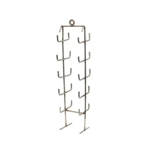 Grill Brothers Sausage Tower vertical stainless steel rack with integrated hooks for even cooking multiple sausages outdoors.