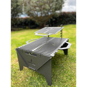 Grill Brothers TO GO Grill portable cactus gray iron grill with adjustable heights and compact 50x35 cm design for outdoor use.