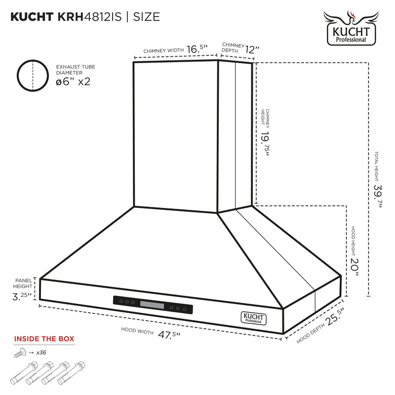 Kucht Professional 48" 900 CFM Island Range Hood in Stainless Steel, KRH4812IS