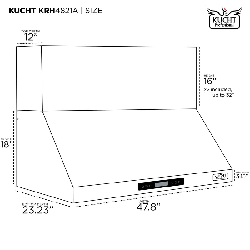Kucht Professional 48" 1200 CFM Wall Mount Range Hood in Stainless Steel, Digital Controls, KRH4821A