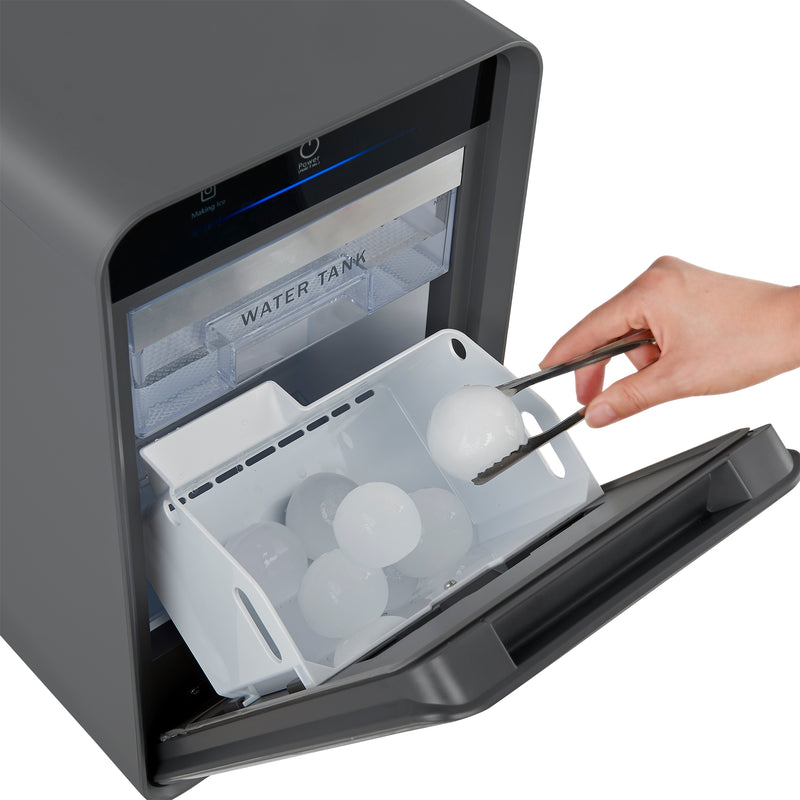 Sferico 11-in Ice Maker, Silver, 32 clear 2-in slow-melting spheres daily, stores more than 10 balls