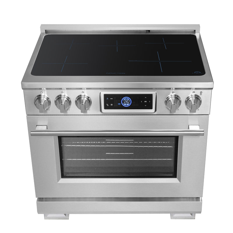 Forno Maximus 36" Freestanding Induction Range in Stainless Steel, Air Fry, True Convection, with Stainless Steel Handles, FFSIN0968-36