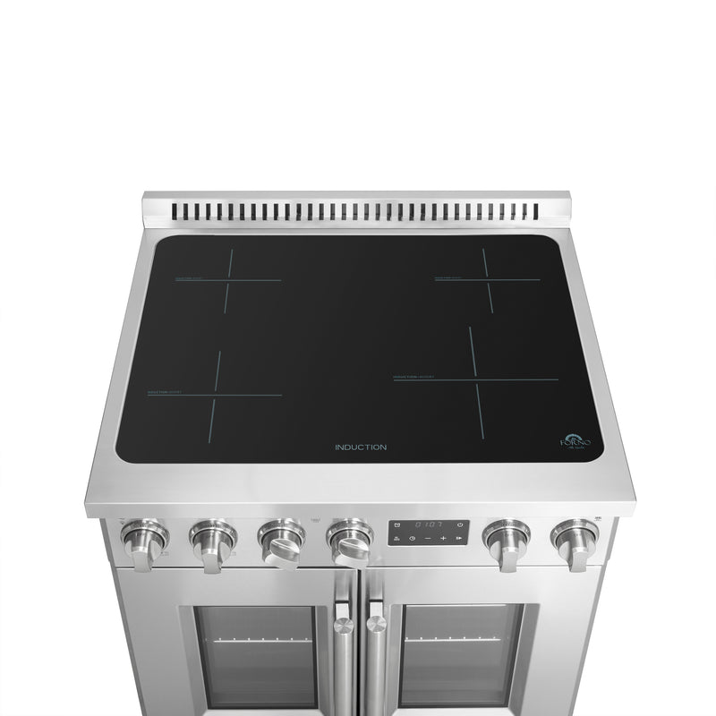 Forno Torino 30" Freestanding French Door Induction Range in Stainless Steel, Air Fry, True Convection, FFSIN0950-30