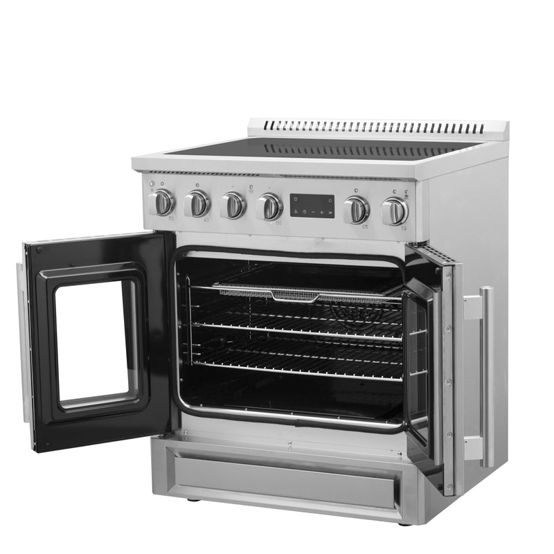 Forno Torino 30" Freestanding French Door Induction Range in Stainless Steel, Air Fry, True Convection, FFSIN0950-30