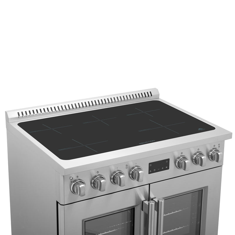 Forno Torino 36" Freestanding French Door Induction Range in Stainless Steel, Air Fry, True Convection, FFSIN0950-36