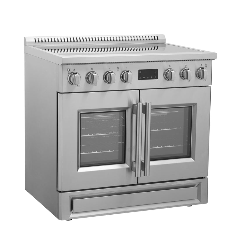 Forno Torino 36" Freestanding French Door Induction Range in Stainless Steel, Air Fry, True Convection, FFSIN0950-36