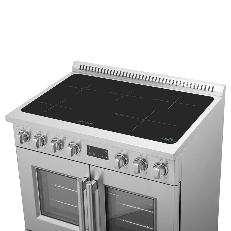 Forno Torino 36" Freestanding French Door Induction Range in Stainless Steel, Air Fry, True Convection, FFSIN0950-36