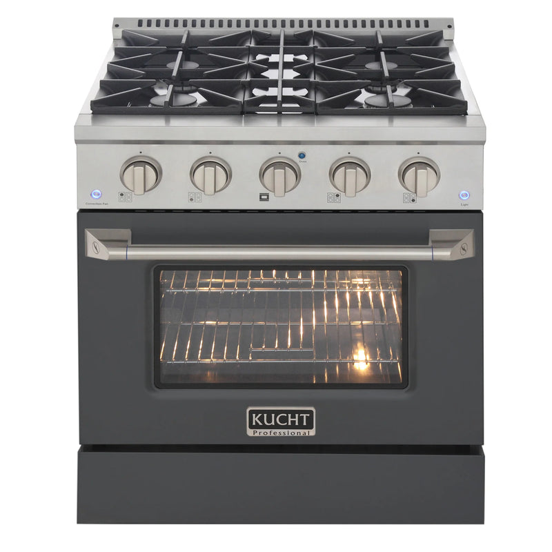 Kucht Professional 30" 4.2 cu ft. Natural Gas Dual Fuel Range with Cement Grey Door and Silver Knobs, KDF302-GR