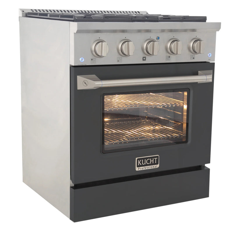 Kucht Professional 30" 4.2 cu ft. Propane Gas Dual Fuel Range with Cement Gray Door and Silver Knobs, KDF302/LP-GR