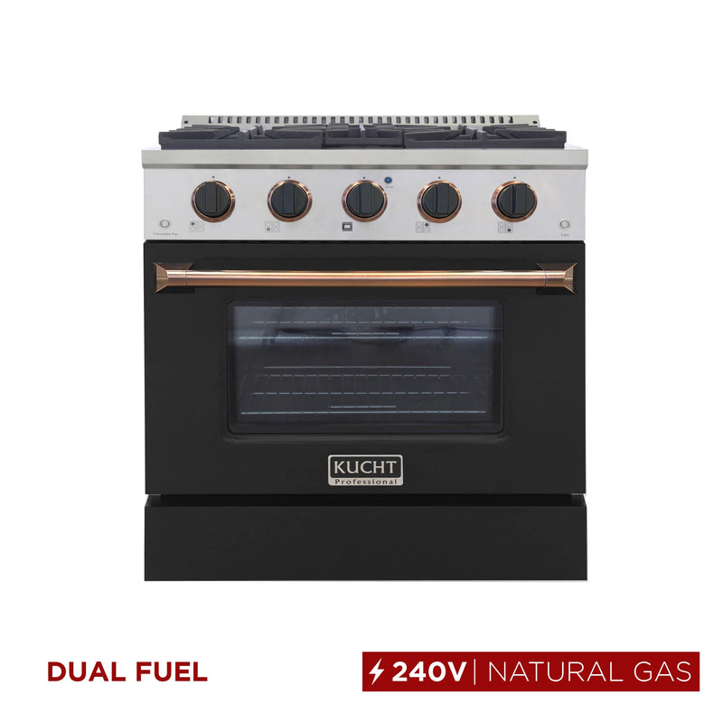 Kucht Professional 30" 4.2 cu ft. Propane Gas Dual Fuel Range with Black Door and Gold Knobs, KDF302/LP-K-GOLD