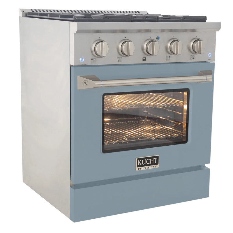 Kucht Professional 30" 4.2 cu ft. Propane Gas Dual Fuel Range with Light Blue Door and Silver Knobs, KDF302/LP-LB