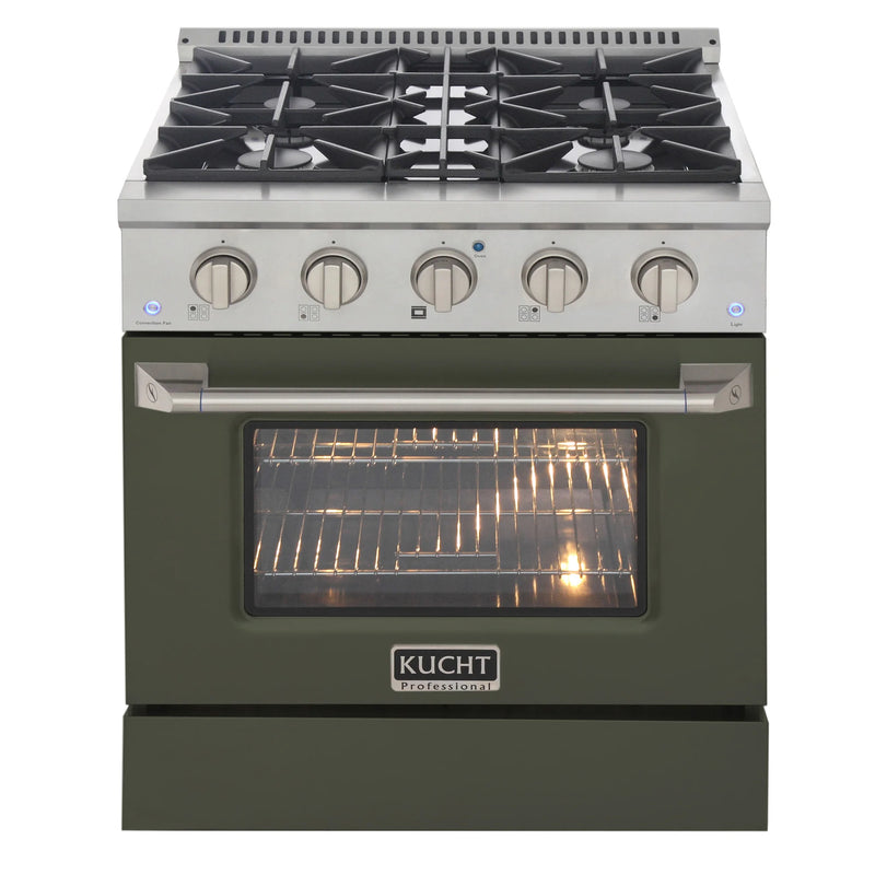 Kucht Professional 30" 4.2 cu ft. Propane Gas Dual Fuel Range with Olive Green Door and Silver Knobs, KDF302/LP-OG