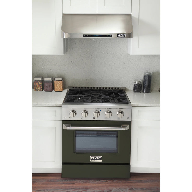 Kucht Professional 30" 4.2 cu ft. Natural Gas Dual Fuel Range with Olive Green Door and Silver Knobs, KDF302-OG