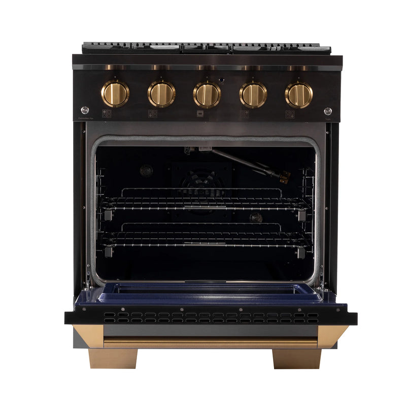 Kucht Gemstone Professional 30" 4.2 cu ft. Propane Gas Range in Titanium Stainless Steel with Gold Knobs, KEG303/LP