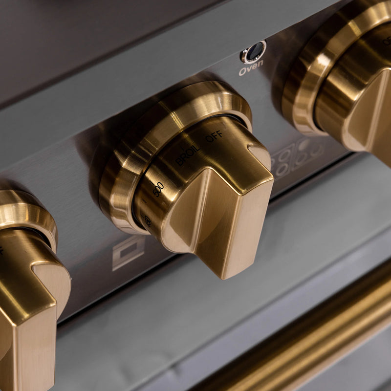 Kucht Gemstone Professional 30" 4.2 cu ft. Propane Gas Range in Titanium Stainless Steel with Gold Knobs, KEG303/LP