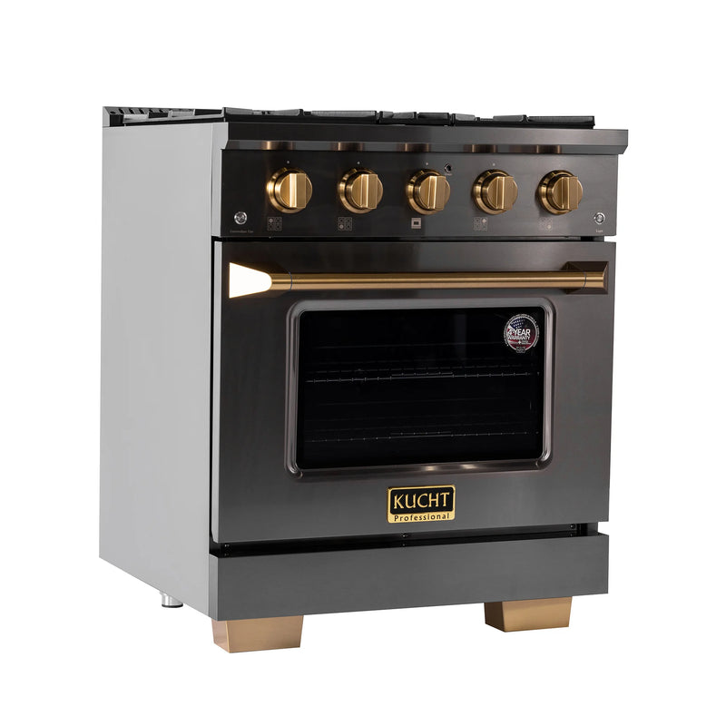 Kucht Gemstone Professional 30" 4.2 cu ft. Propane Gas Range in Titanium Stainless Steel with Gold Knobs, KEG303/LP