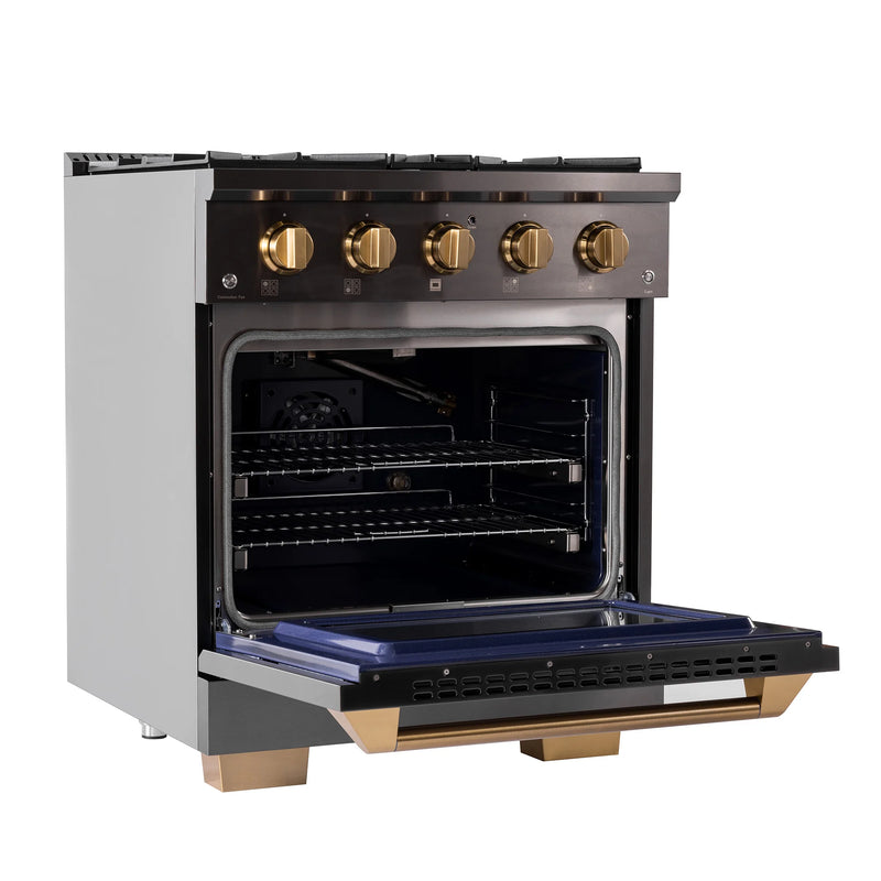 Kucht Gemstone Professional 30" 4.2 cu ft. Propane Gas Range in Titanium Stainless Steel with Gold Knobs, KEG303/LP
