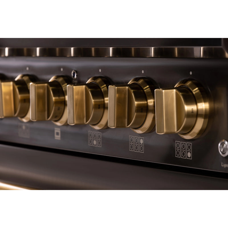 Kucht Gemstone Professional 36" 5.2 cu ft. Propane Gas Range in Titanium Stainless Steel with Gold Knobs, KEG363/LP