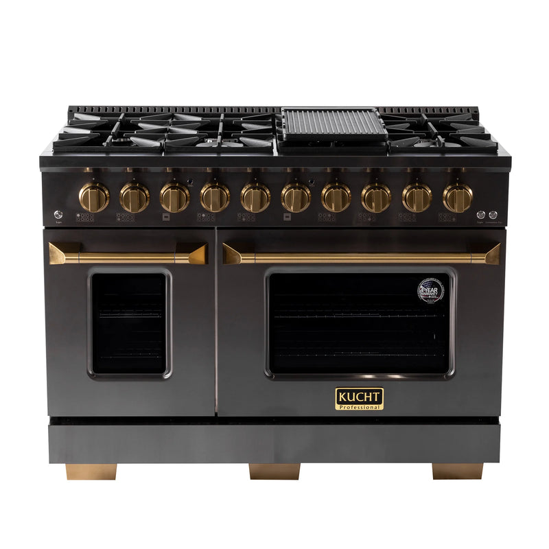 Kucht Gemstone Professional 48" 6.7 cu ft. Natural Gas Range in Titanium Stainless Steel with Gold Knobs, KEG483