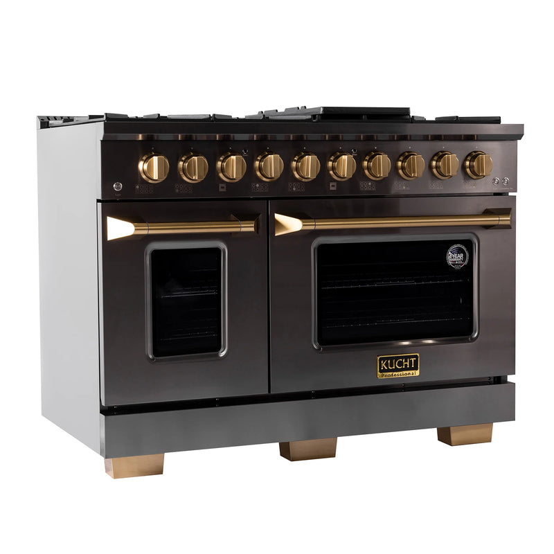 Kucht Gemstone Professional 48" 6.7 cu ft. Natural Gas Range in Titanium Stainless Steel with Gold Knobs, KEG483