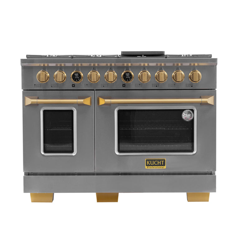 Kucht Professional 48" 6.7 cu ft. Propane Gas Dual Fuel Range with Gold Accents, KXP48-GL/LP