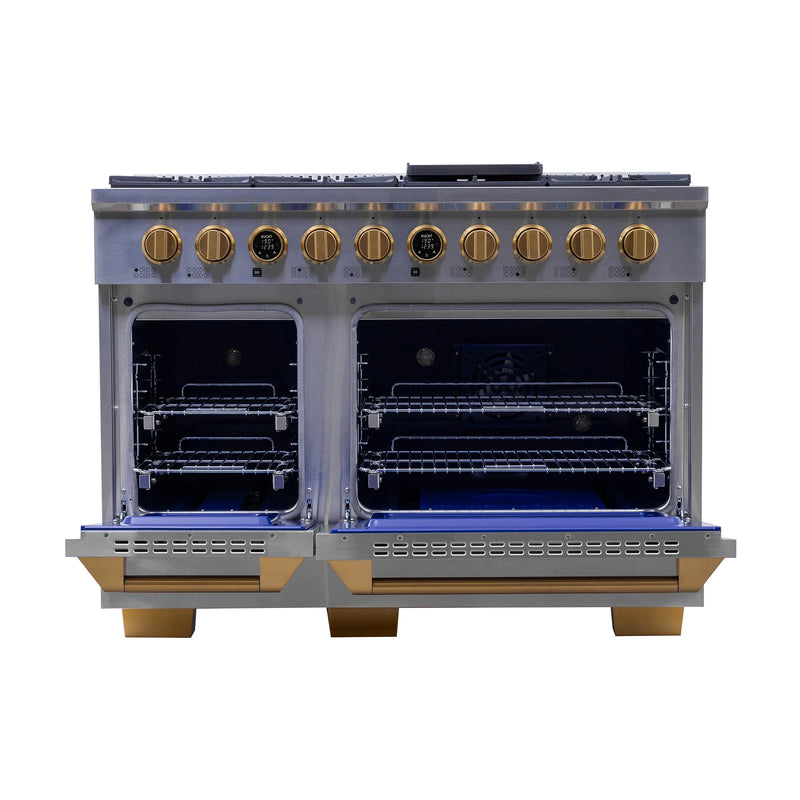 Kucht Professional 48" 6.7 cu ft. Propane Gas Dual Fuel Range with Gold Accents, KXP48-GL/LP