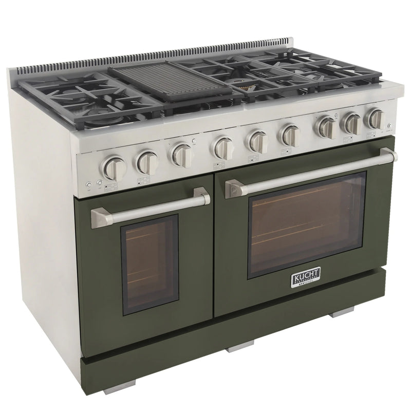 Kucht Professional 48" 6.7 cu ft. Natural Gas Range with Olive Green Door and Silver Knobs, KFX4800X-G