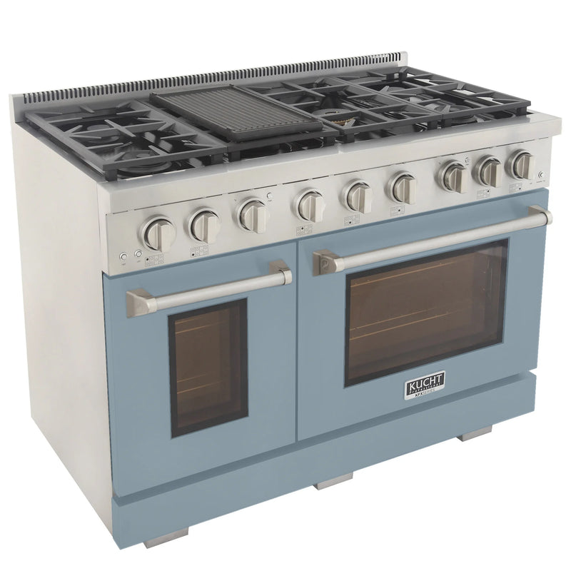 Kucht Professional 48" 6.7 cu ft. Natural Gas Range with Light Blue Door and Silver Knobs, KFX4800X-LB