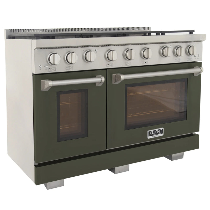 Kucht Professional 48" 6.7 cu ft. Natural Gas Range with Olive Green Door and Silver Knobs, KFX4800X-G