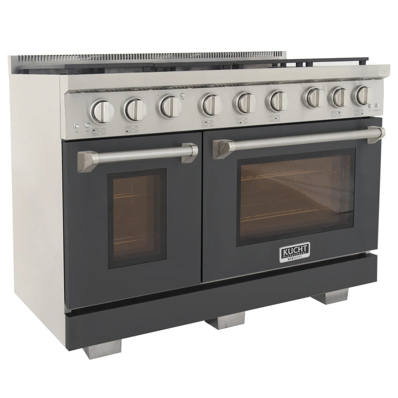 Kucht Professional 48" 6.7 cu ft. Propane Gas Range with Cement Gray Door and Silver Knobs, KFX4800X/LP-GY