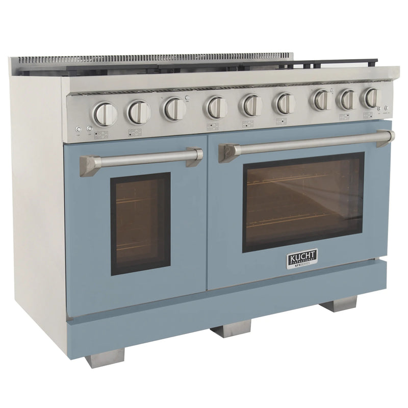 Kucht Professional 48" 6.7 cu ft. Natural Gas Range with Light Blue Door and Silver Knobs, KFX4800X-LB