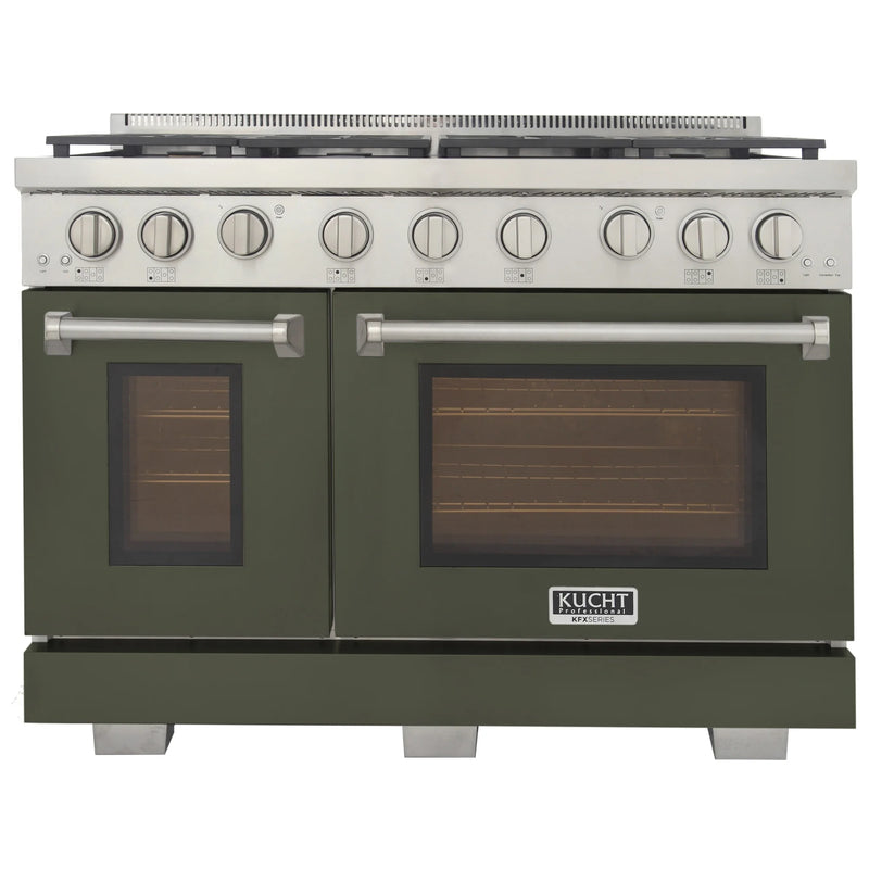 Kucht Professional 48" 6.7 cu ft. Natural Gas Range with Olive Green Door and Silver Knobs, KFX4800X-G