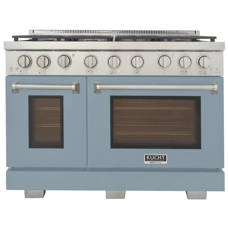 Kucht Professional 48" 6.7 cu ft. Natural Gas Range with Light Blue Door and Silver Knobs, KFX4800X-LB