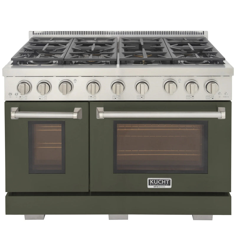 Kucht Professional 48" 6.7 cu ft. Natural Gas Range with Olive Green Door and Silver Knobs, KFX4800X-G