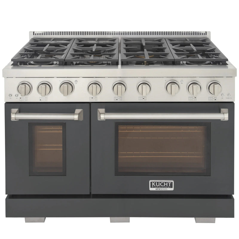 Kucht Professional 48" 6.7 cu ft. Propane Gas Range with Cement Gray Door and Silver Knobs, KFX4800X/LP-GY