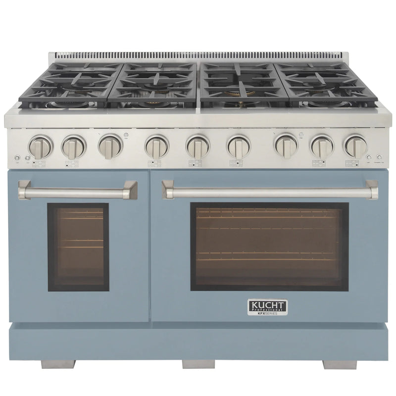 Kucht Professional 48" 6.7 cu ft. Natural Gas Range with Light Blue Door and Silver Knobs, KFX4800X-LB