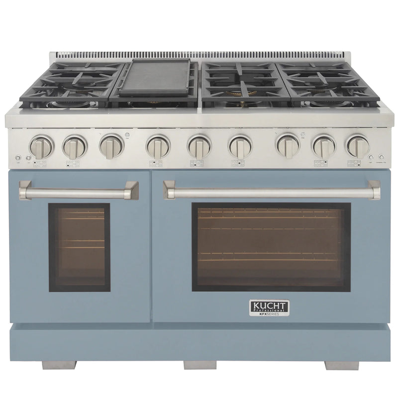 Kucht Professional 48" 6.7 cu ft. Natural Gas Range with Light Blue Door and Silver Knobs, KFX4800X-LB